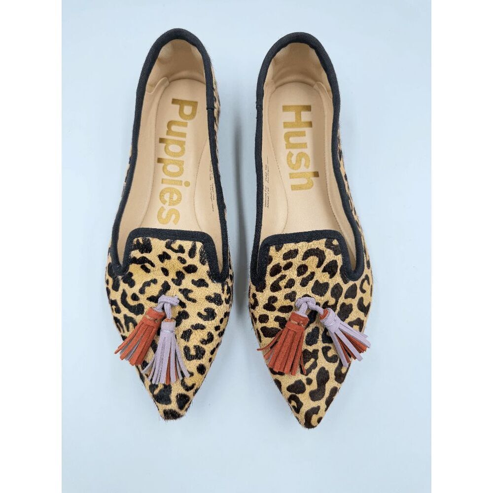 Hush Puppies Sadie Leopard Calf Hair Tassel Loafers Women 6.5 Animal Print Flats